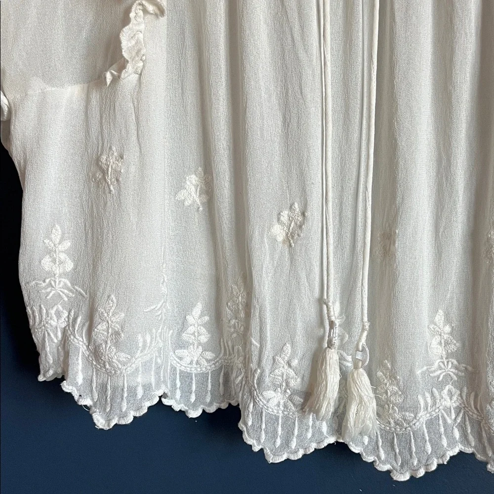 Zara White Ruffled Embroidered Blouse - Picture 6 of 11